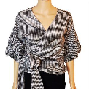 Boston Proper Gingham wrapped blouse. Black and White. Size S #1-0205